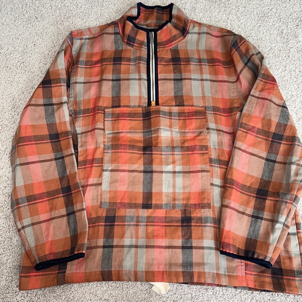 Bonobos Jacket Mens 2XL Rust Plaid Linen Anorak Pullover Lightweight